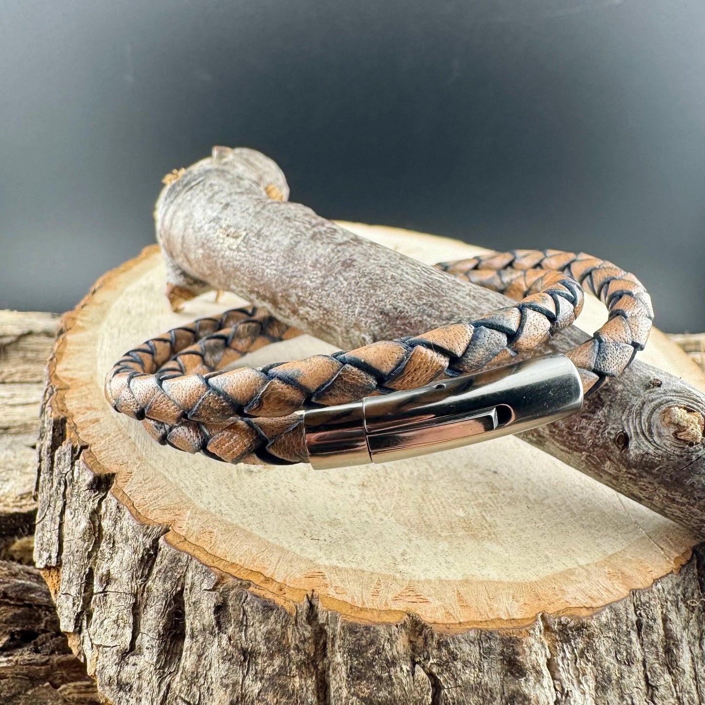 Genuine Braided Leather Wrap Bracelet with Bayonet Clasp - Single & Double Wrap Style