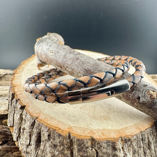 Genuine Braided Leather Wrap Bracelet with Bayonet Clasp - Single & Double Wrap Style
