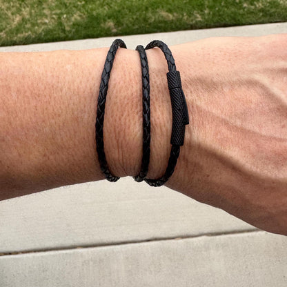 Braided Leather Wrap Bracelet • 3mm Genuine Leather • Stainless Bayonet Clasp