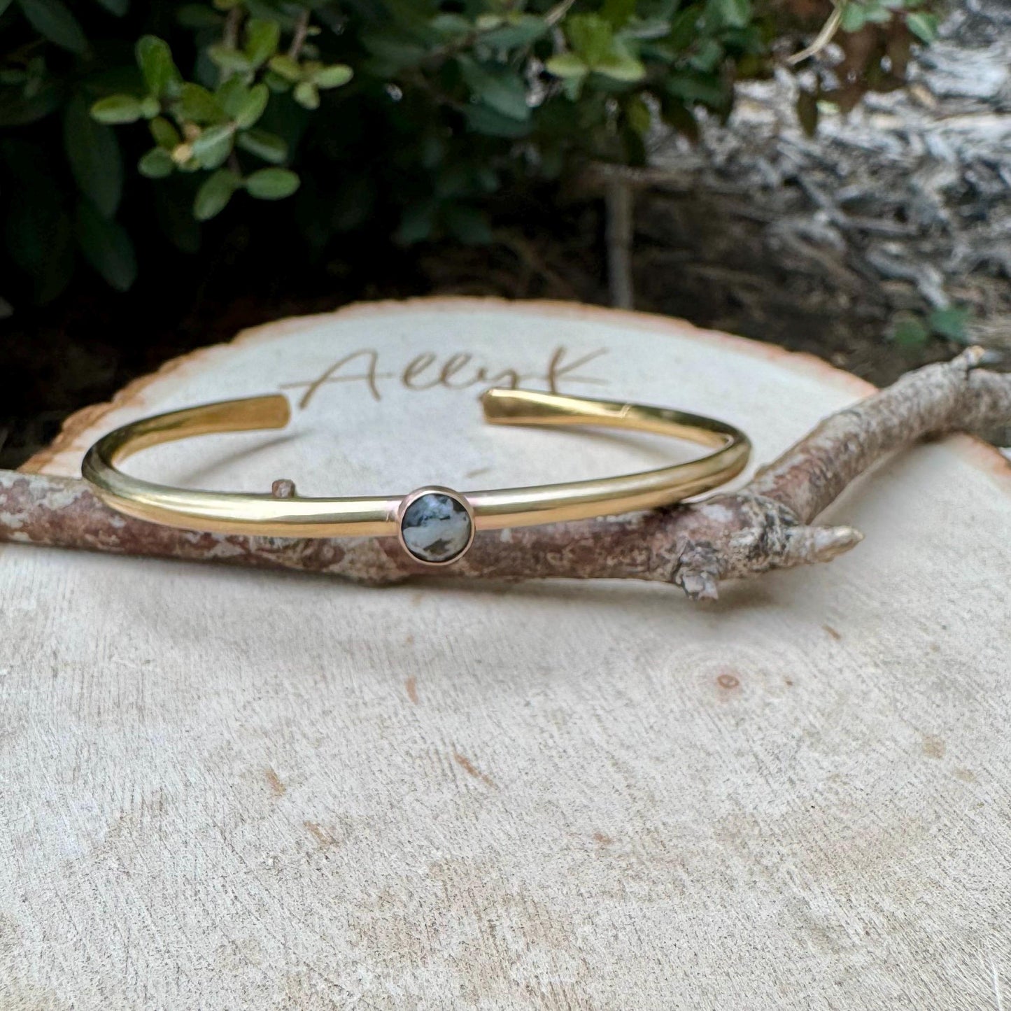 Brass White Buffalo Bezel Bracelet – 6mm Handmade Adjustable Cuff Jewelry