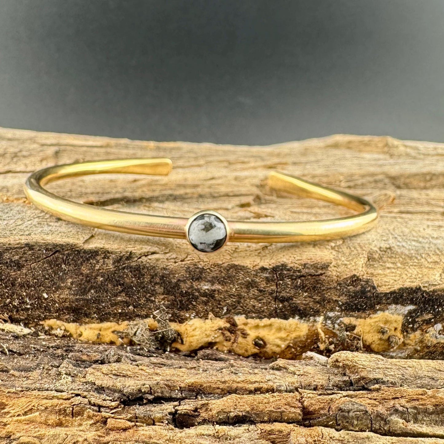 Brass White Buffalo Bezel Bracelet – 6mm Handmade Adjustable Cuff Jewelry