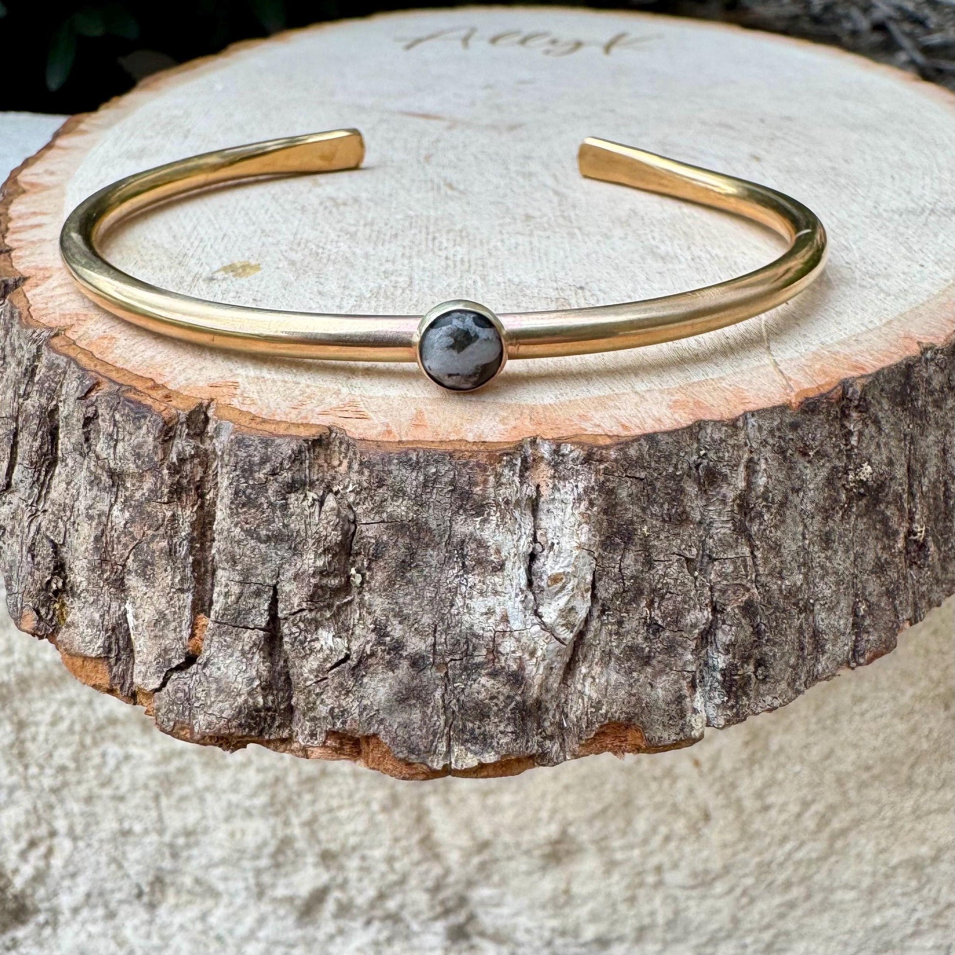 Brass White Buffalo Bezel Bracelet – 6mm Handmade Adjustable Cuff Jewelry