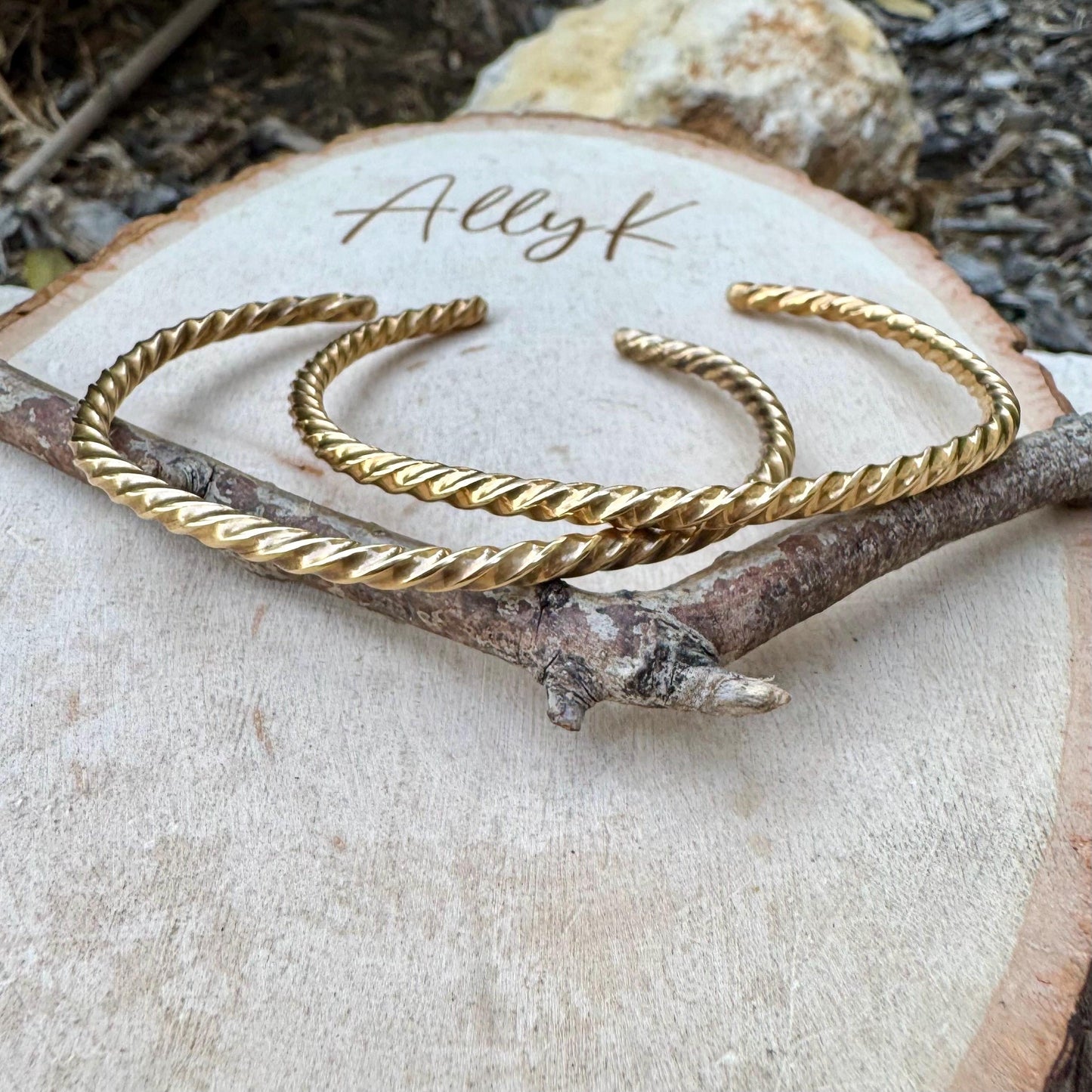 Brass Twisted Wire Cuff Bracelets - Elegant Set of 2 Statement Pieces