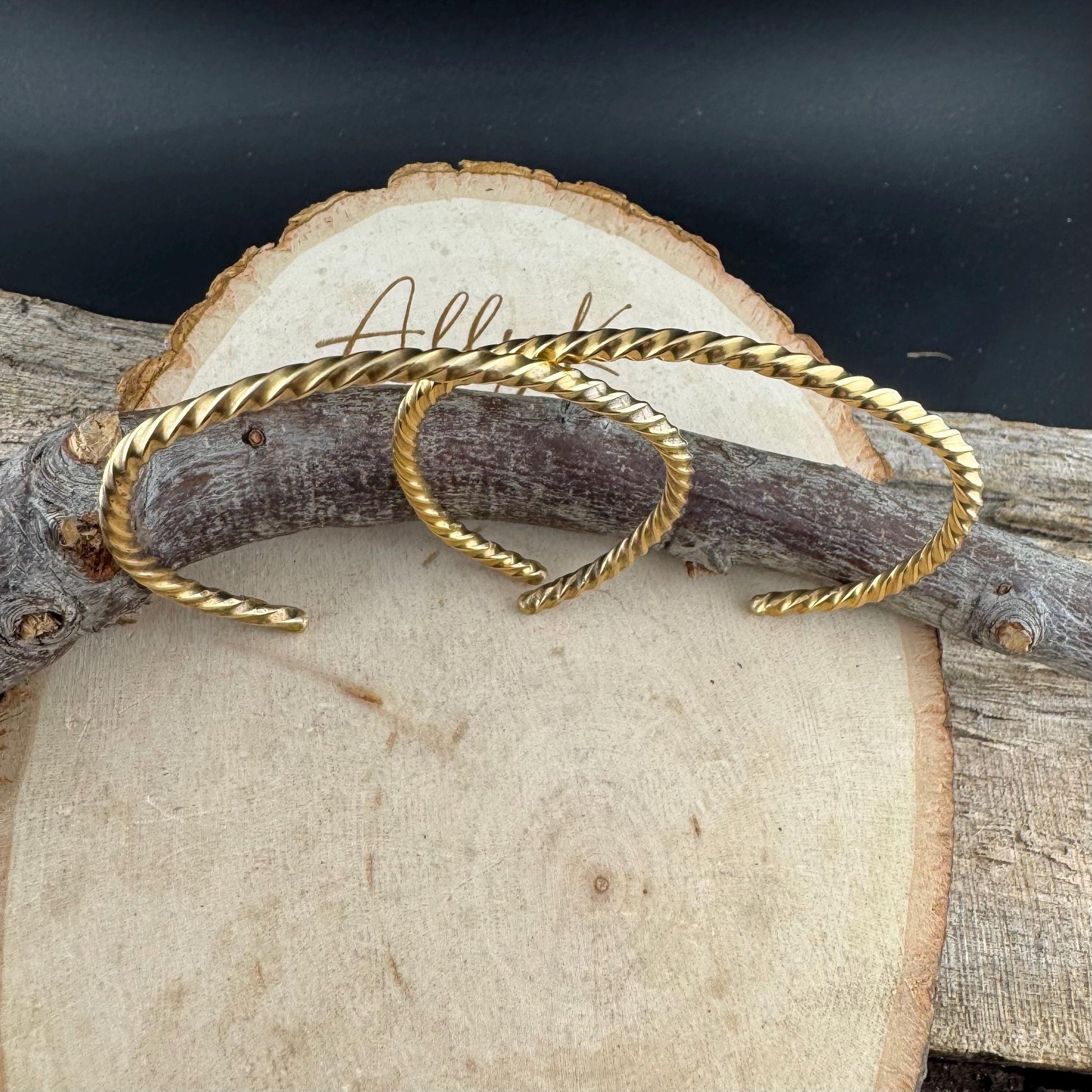 Brass Twisted Wire Cuff Bracelets - Elegant Set of 2 Statement Pieces