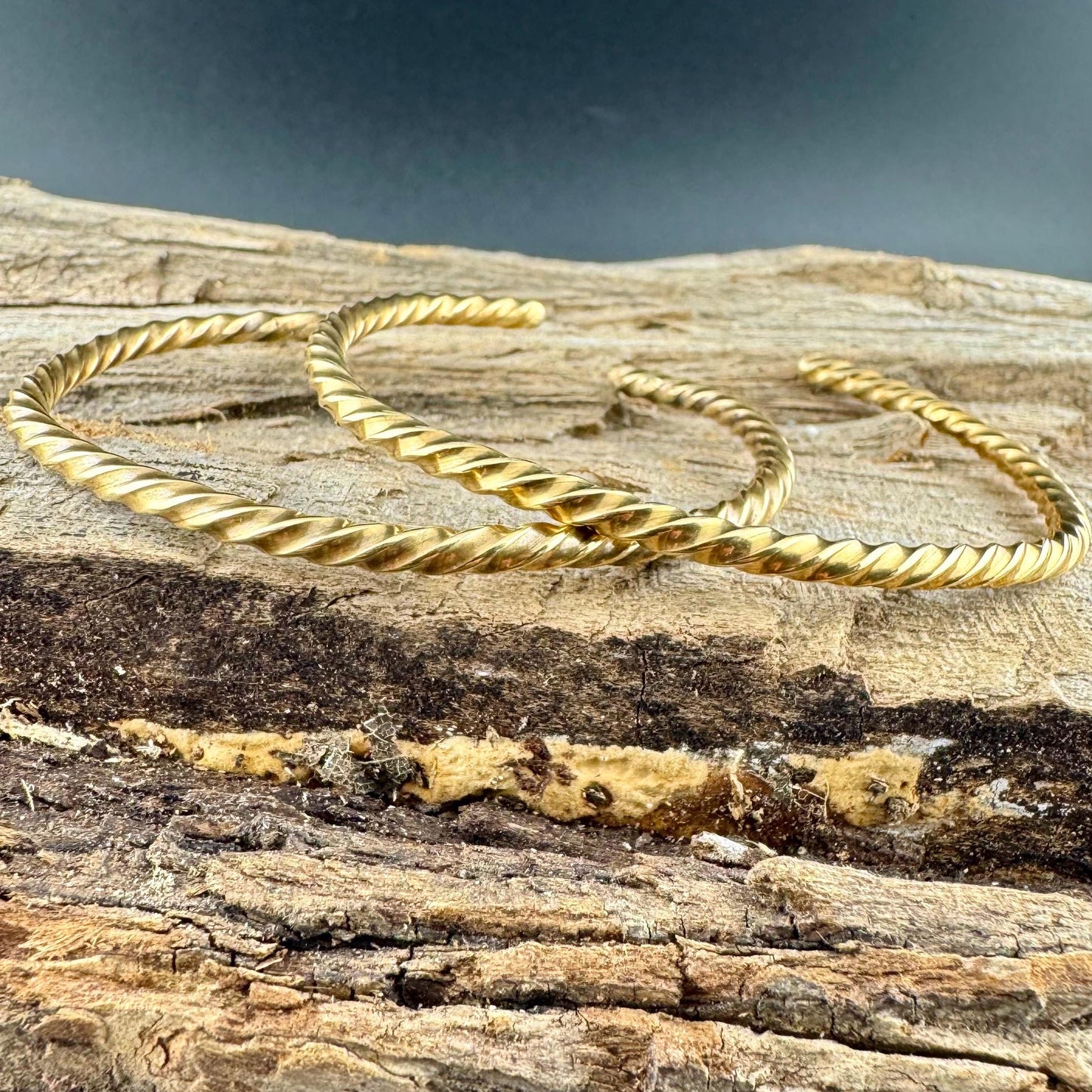 Brass Twisted Wire Cuff Bracelets - Elegant Set of 2 Statement Pieces