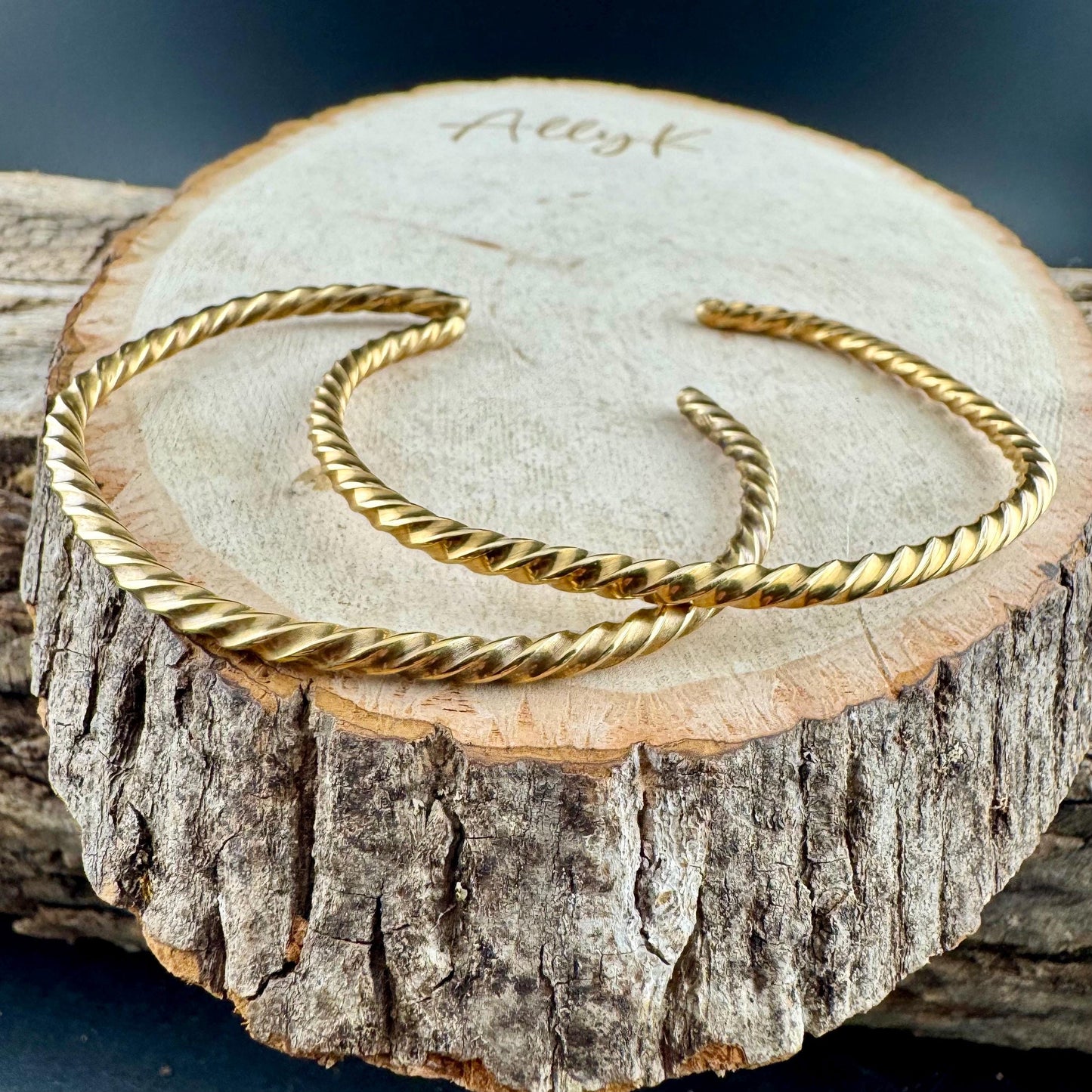 Brass Twisted Wire Cuff Bracelets - Elegant Set of 2 Statement Pieces