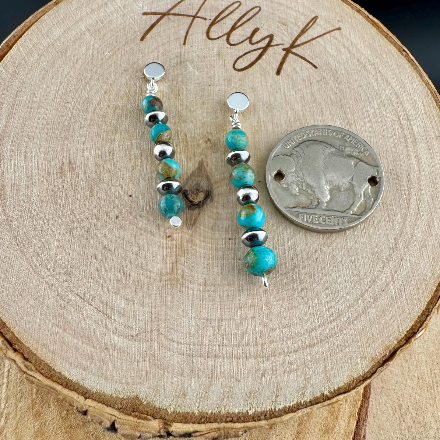 Navajo Pearls Turquoise Drop Post Earrings - Southwestern Gemstone Style Earrings
