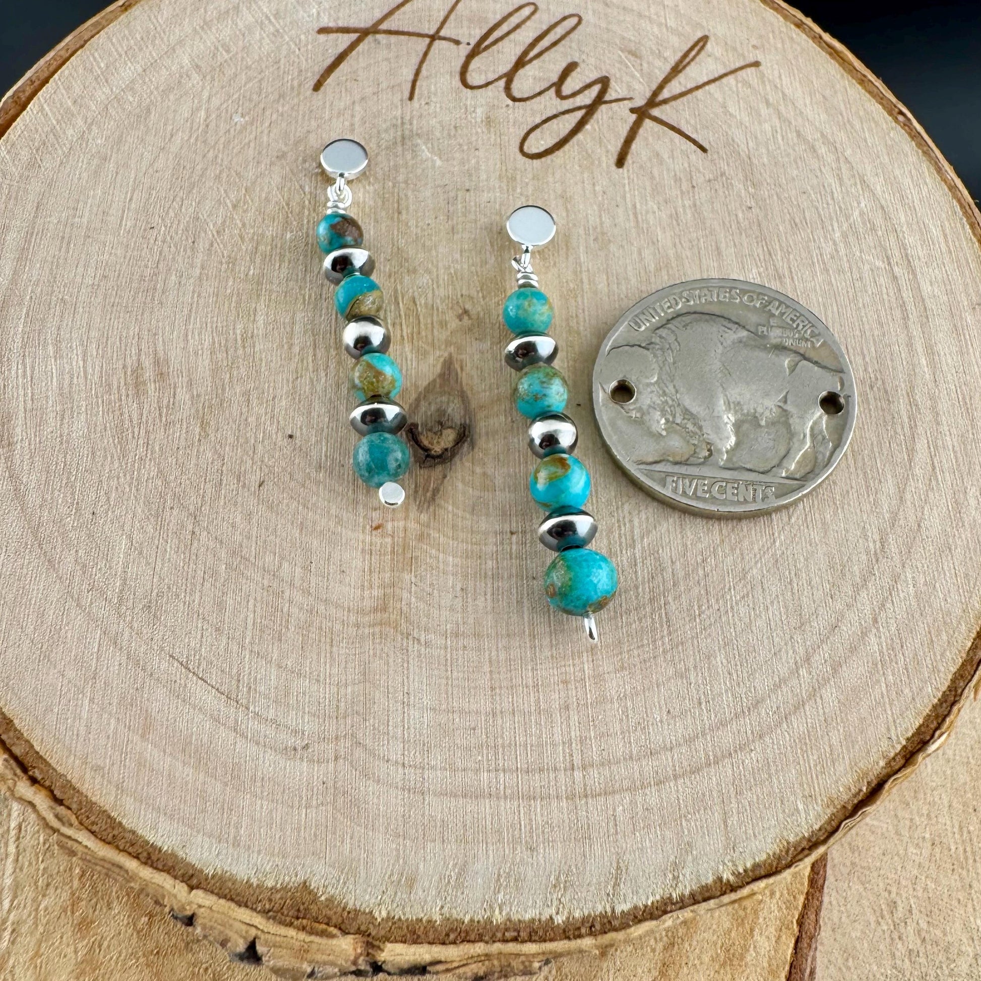 Navajo Pearls Turquoise Drop Post Earrings - Southwestern Gemstone Style Earrings