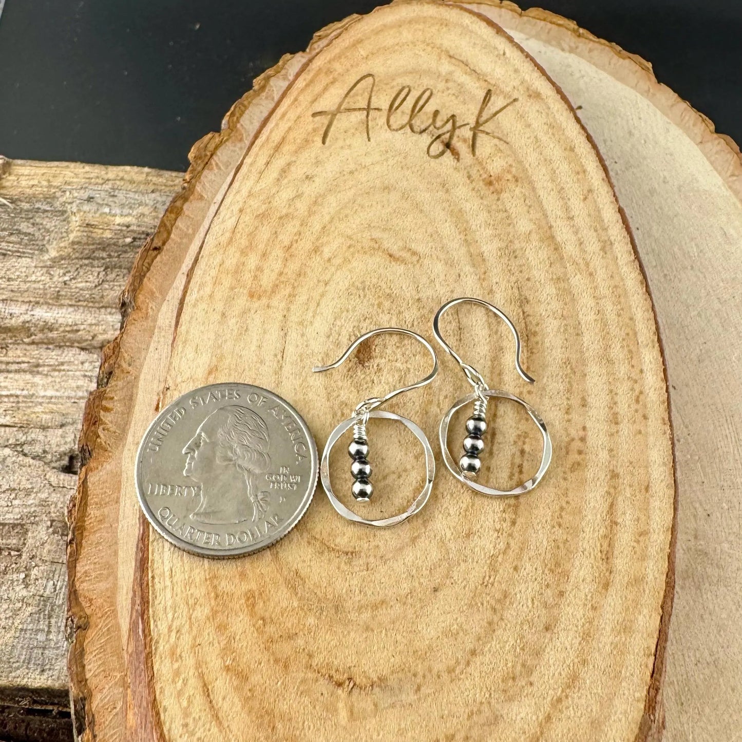 Dainty Desert Pearl Drop Earrings, Sterling Silver Circle Dangle Earrings