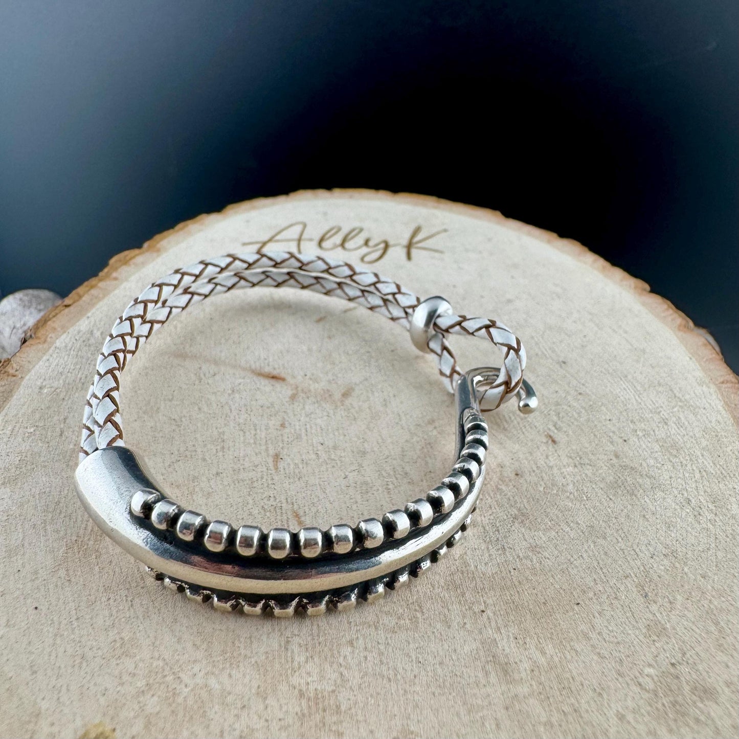 Rustic Braided Leather Wrap Bracelet with Silver Cuff – Brown, Black & White Options