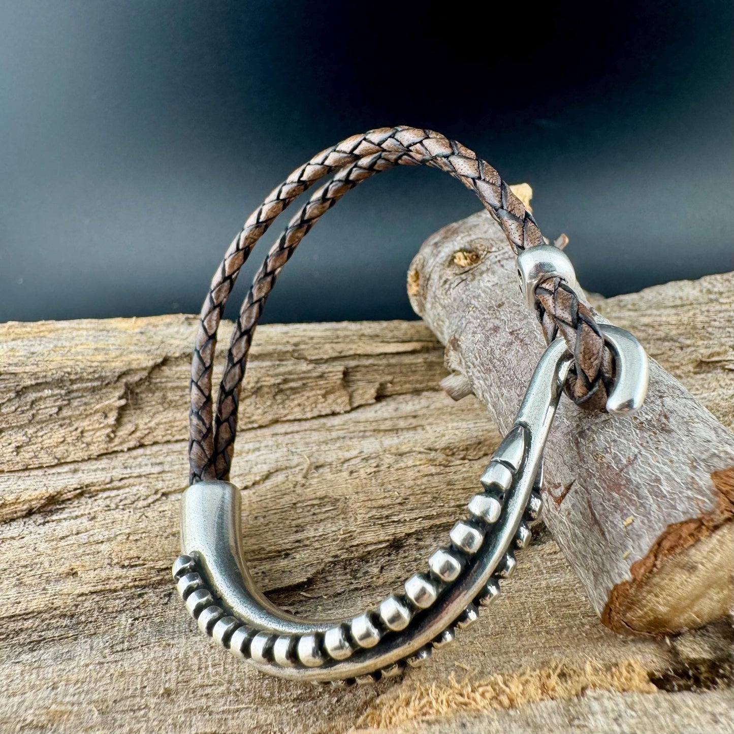 Rustic Braided Leather Wrap Bracelet with Silver Cuff – Brown, Black & White Options