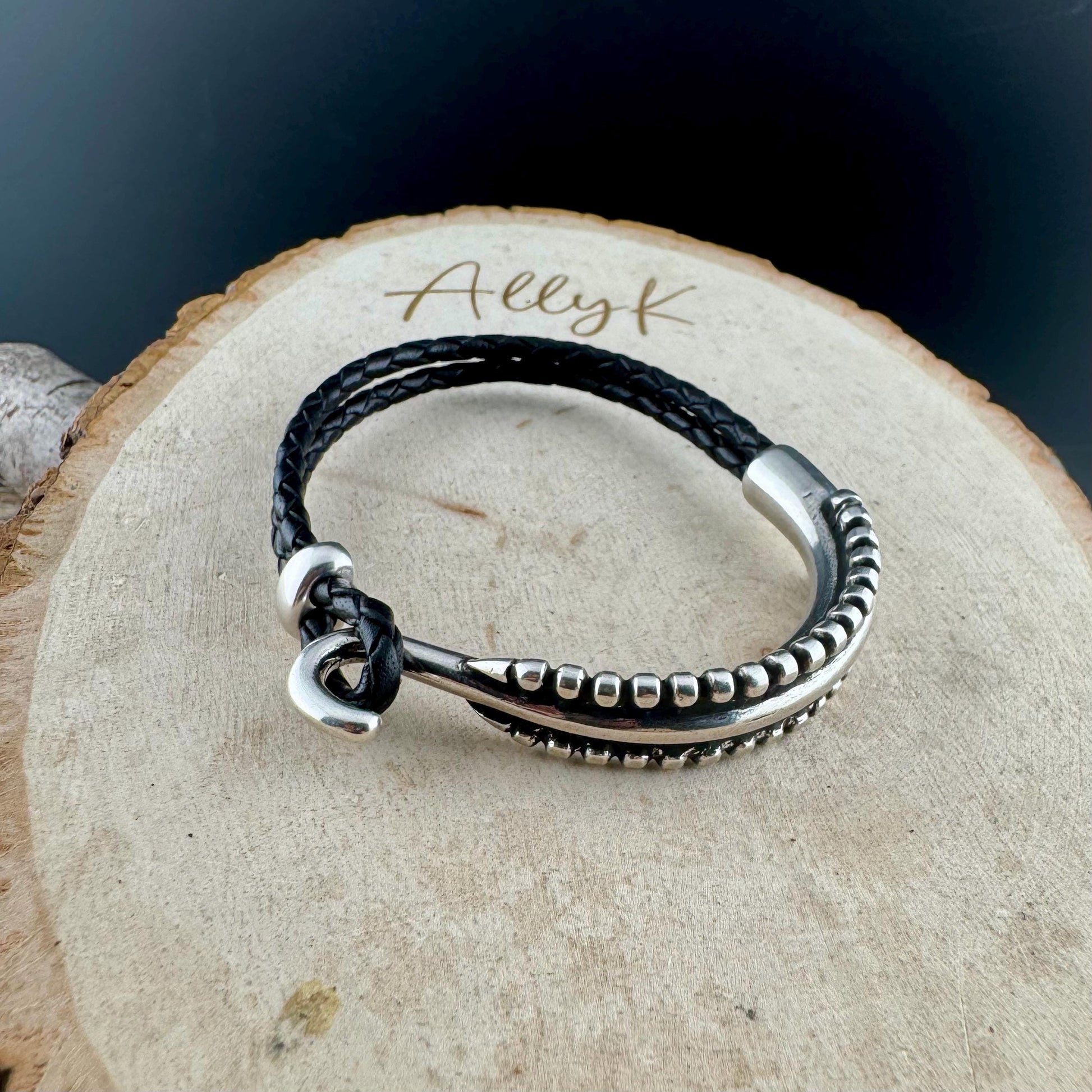 Rustic Braided Leather Wrap Bracelet with Silver Cuff – Brown, Black & White Options