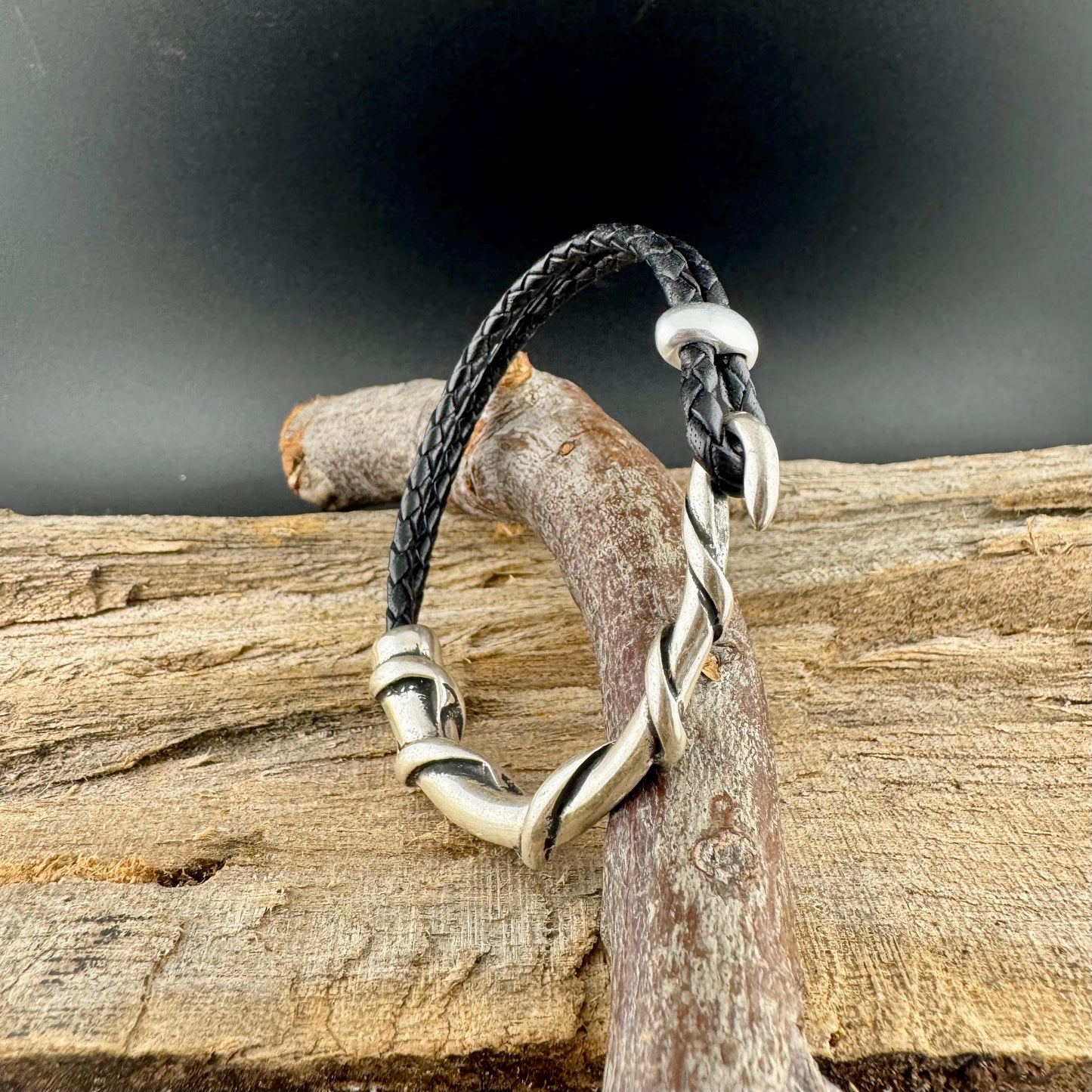 Braided Leather Wrap Bracelet with Silver Half Cuff - Rustic Style in Multiple Colors