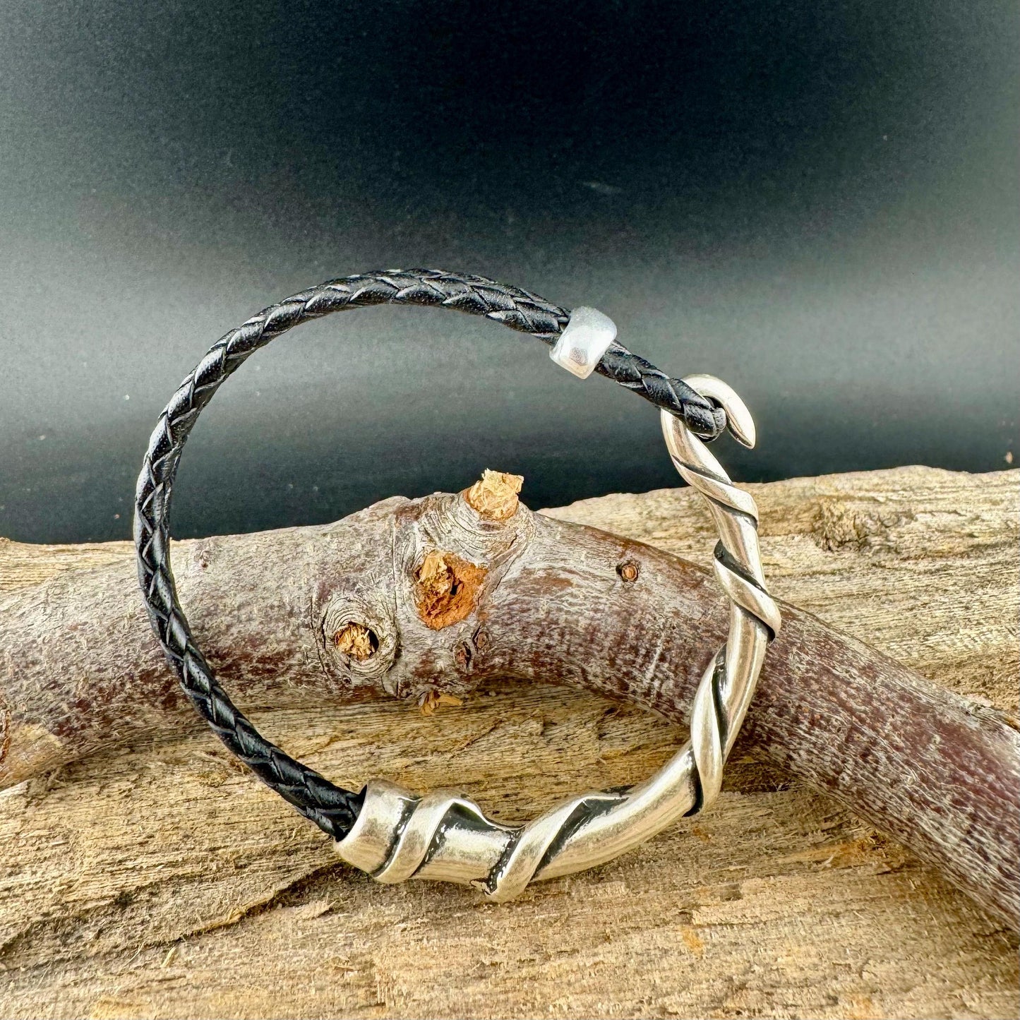 Braided Leather Wrap Bracelet with Silver Half Cuff - Rustic Style in Multiple Colors