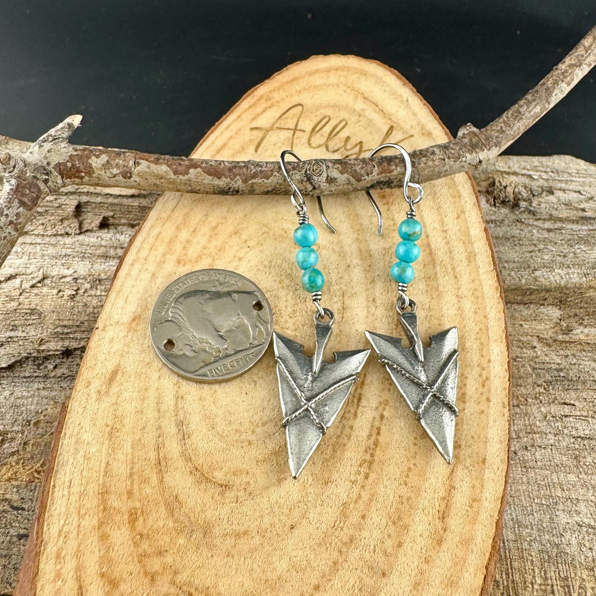 Turquoise Sterling Silver Dangle Earrings: Southwestern Arrowhead Drop