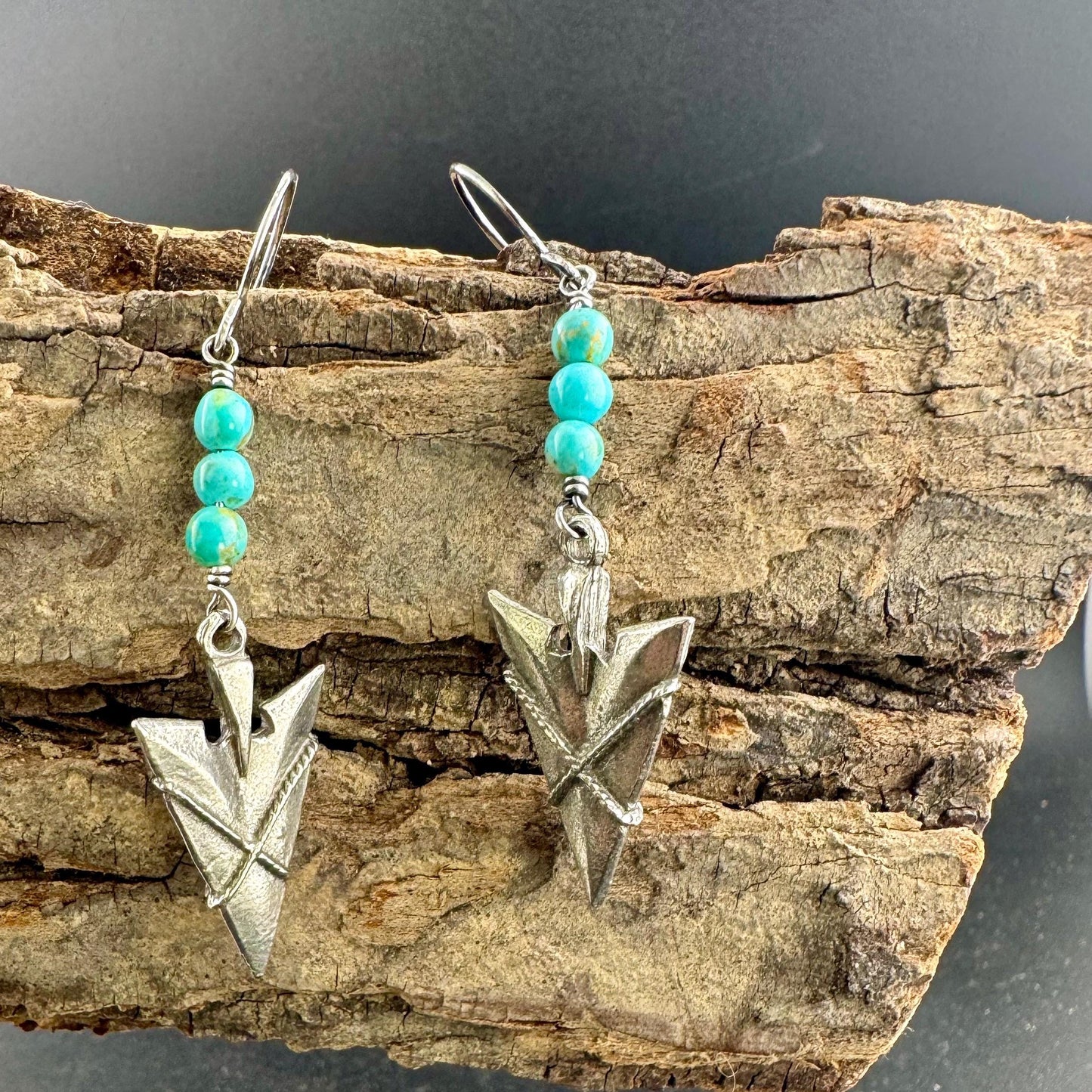 Turquoise Sterling Silver Dangle Earrings: Southwestern Arrowhead Drop