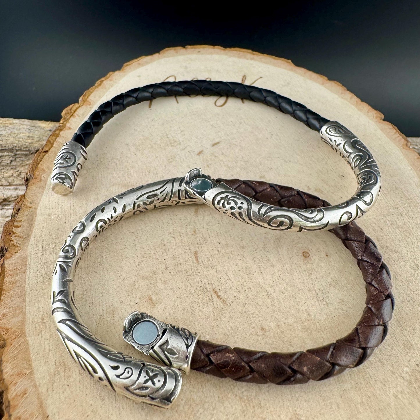 Braided Leather Wrap Bracelet - Antique Silver Paisley Half Cuff in Multiple Colors