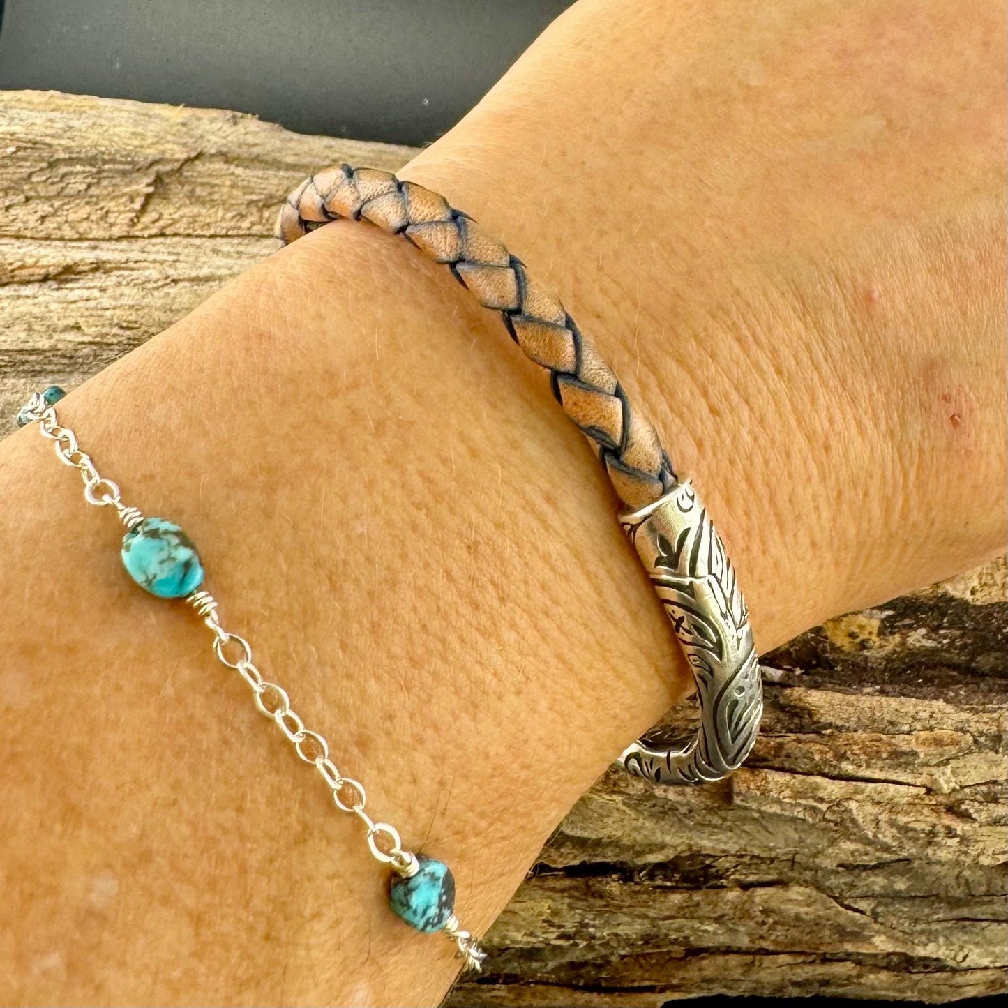 Braided Leather Wrap Bracelet - Antique Silver Paisley Half Cuff in Multiple Colors