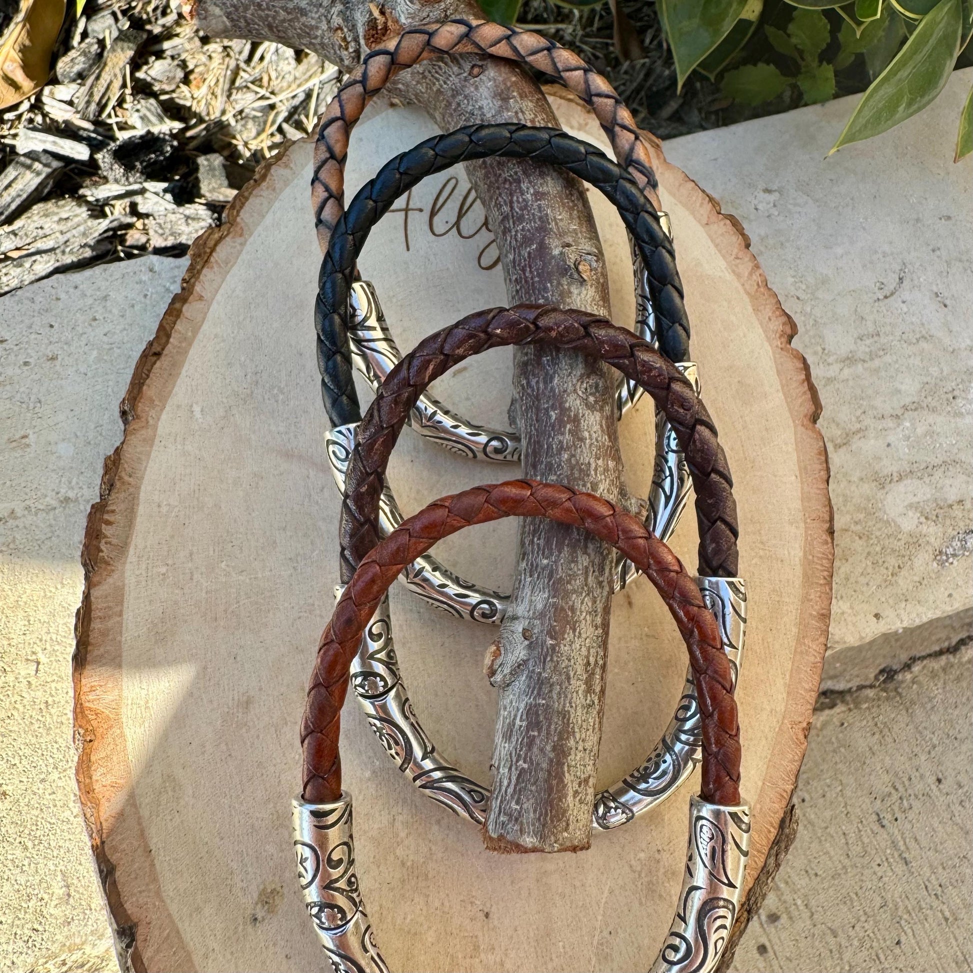 Braided Leather Wrap Bracelet - Antique Silver Paisley Half Cuff in Multiple Colors