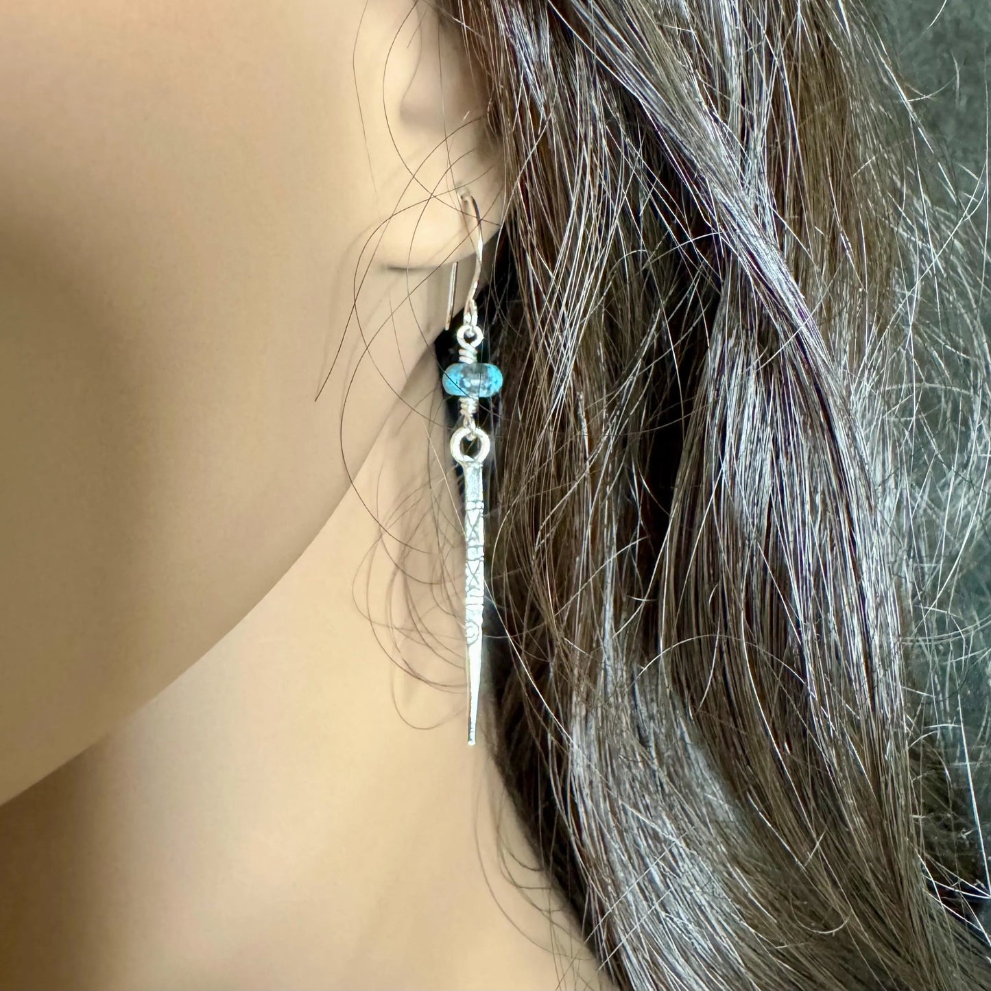 Turquoise Spike Sterling Silver Drop Earrings: Kingman Turquoise