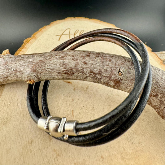 Gypsy Sippa Black & Brown Leather Multi Wrap Bracelet with Magnetic Clasp