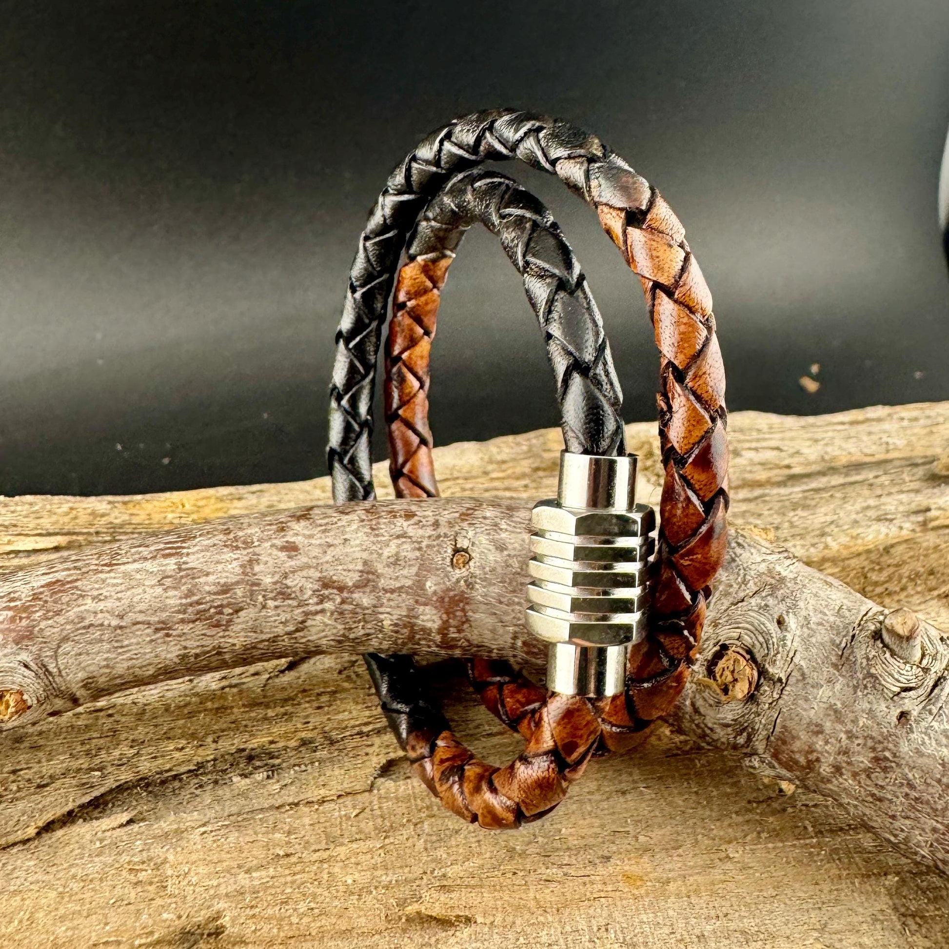Braided Leather Multi Wrap Bracelet for Men or Women: Stainless Steel Magnetic Clasp