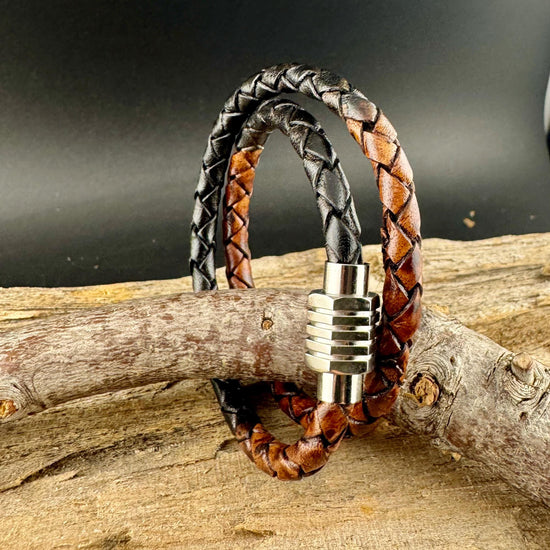 Braided Leather Multi Wrap Bracelet for Men or Women: Stainless Steel Magnetic Clasp