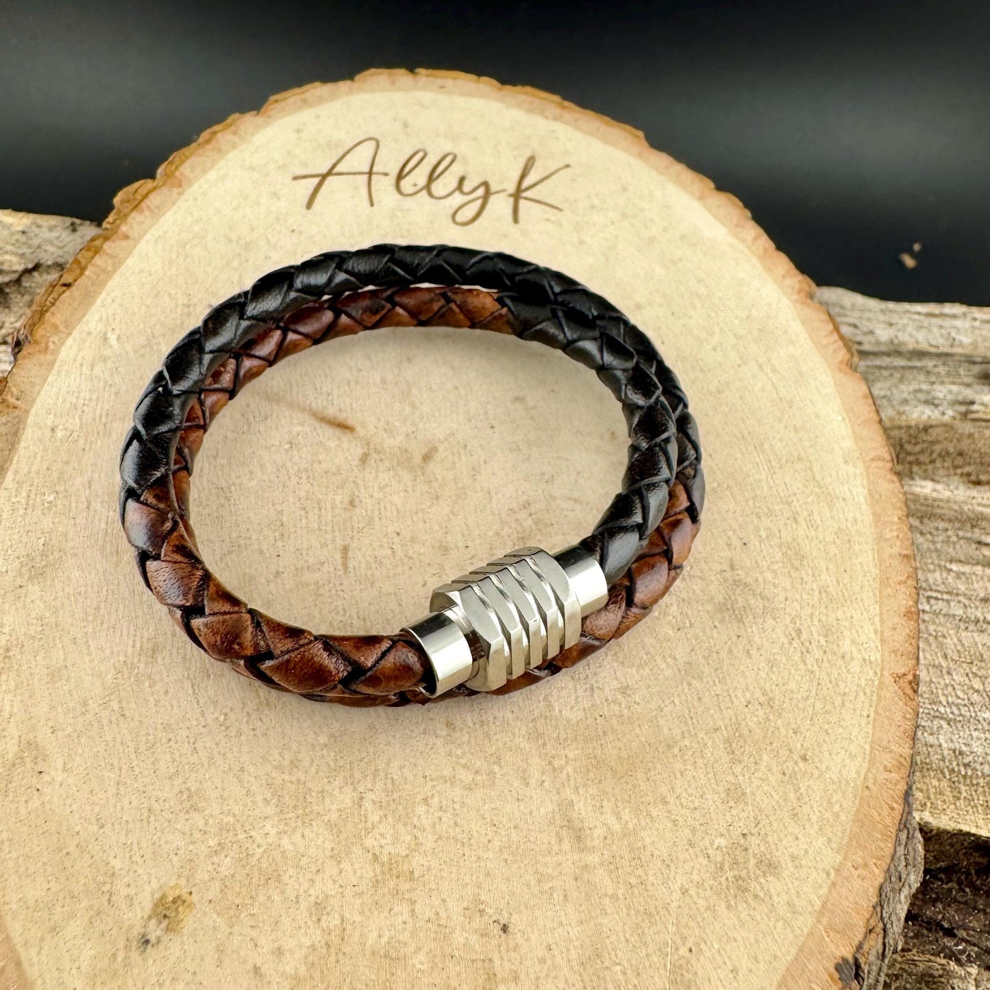 Braided Leather Multi Wrap Bracelet for Men or Women: Stainless Steel Magnetic Clasp