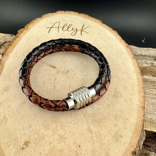 Braided Leather Multi Wrap Bracelet for Men or Women: Stainless Steel Magnetic Clasp