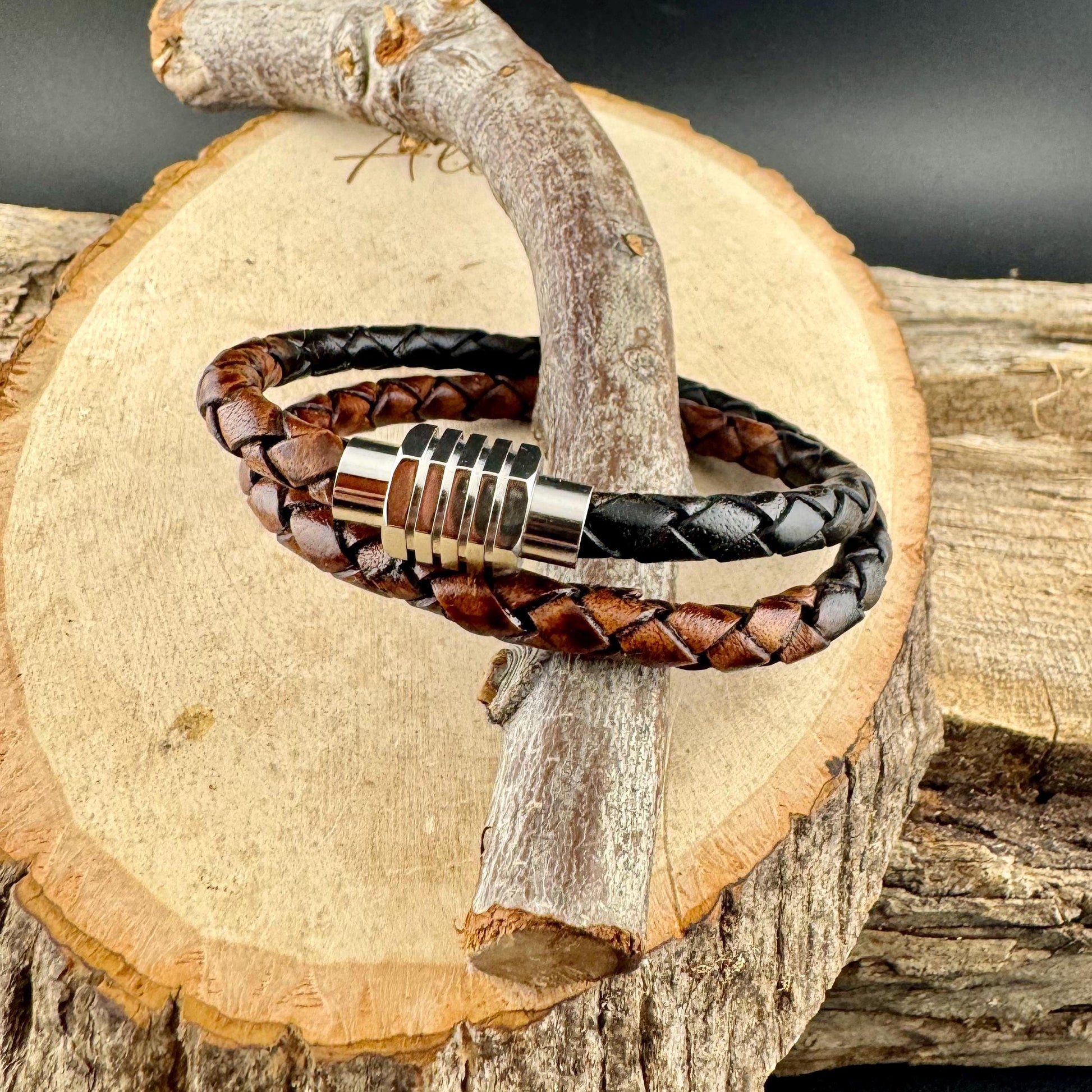 Braided Leather Multi Wrap Bracelet for Men or Women: Stainless Steel Magnetic Clasp