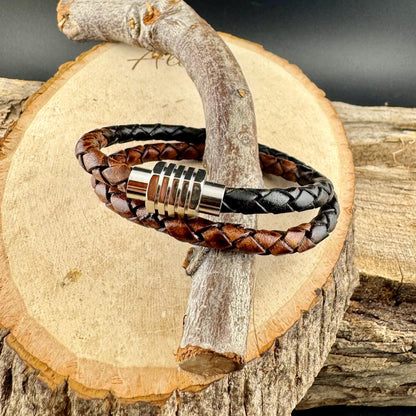 Braided Leather Multi Wrap Bracelet for Men or Women: Stainless Steel Magnetic Clasp