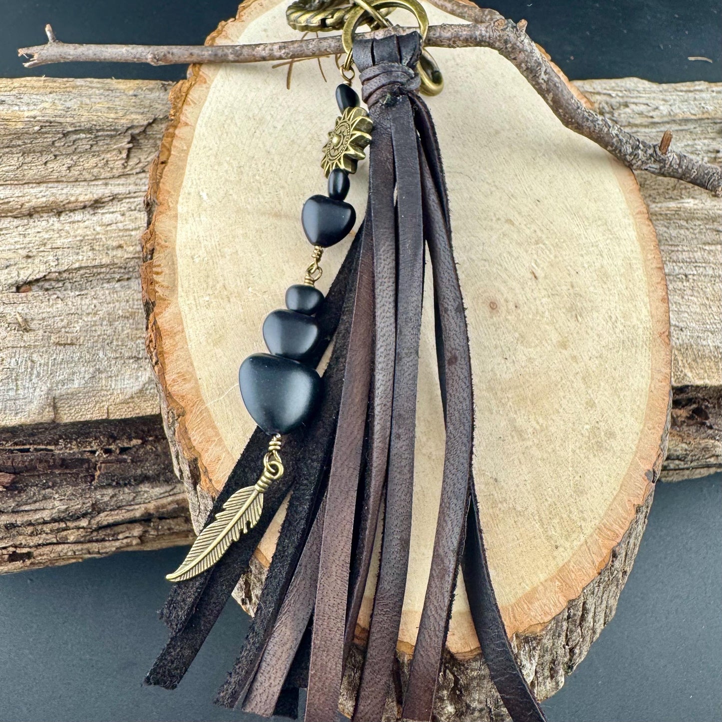 Heart-Shaped Leather Purse Tassel - Southwest Bag Charm & Handbag Gemstone Accessory