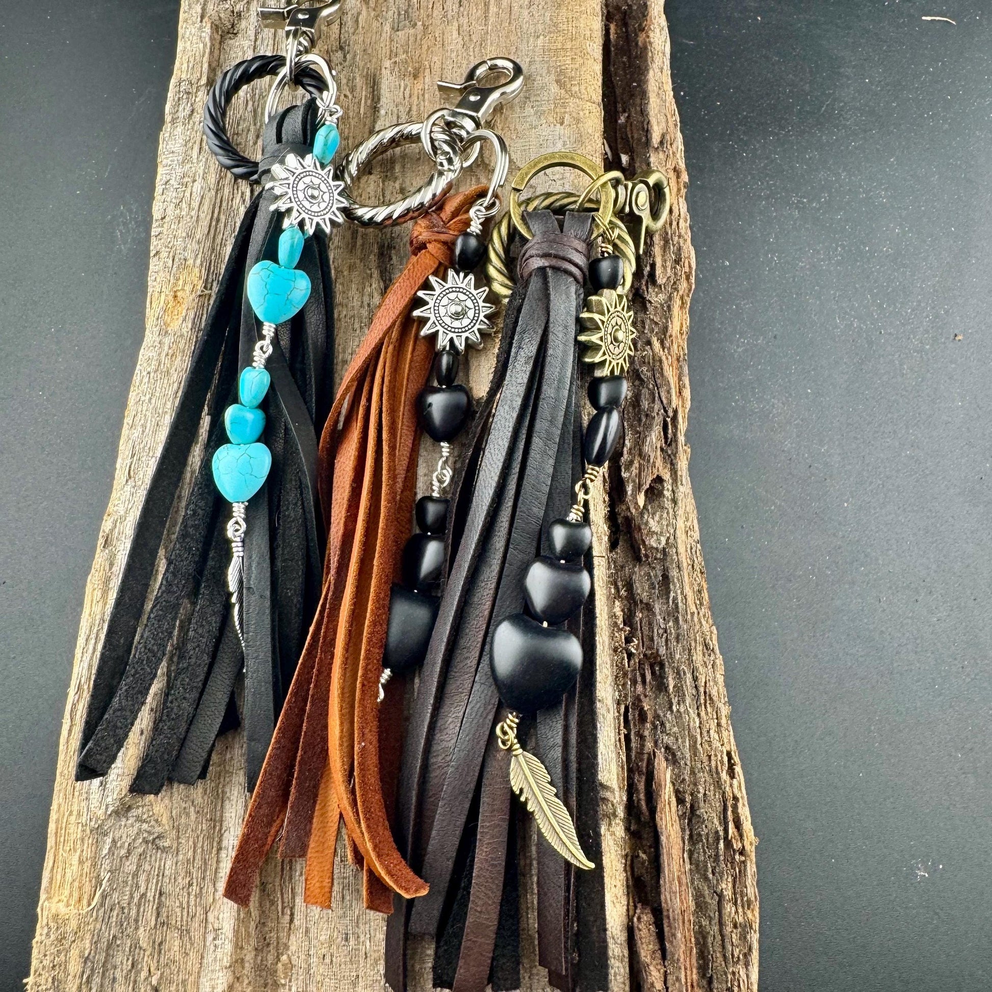 Heart-Shaped Leather Purse Tassel - Southwest Bag Charm & Handbag Gemstone Accessory