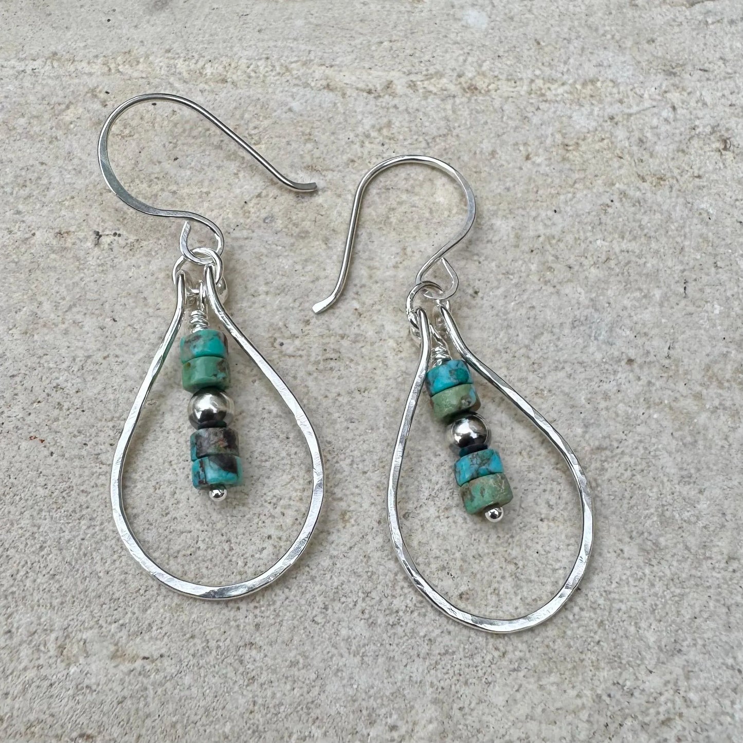 Turquoise Navajo Pearl Teardrop Earrings, Sterling Silver Dangle Teardrop Style