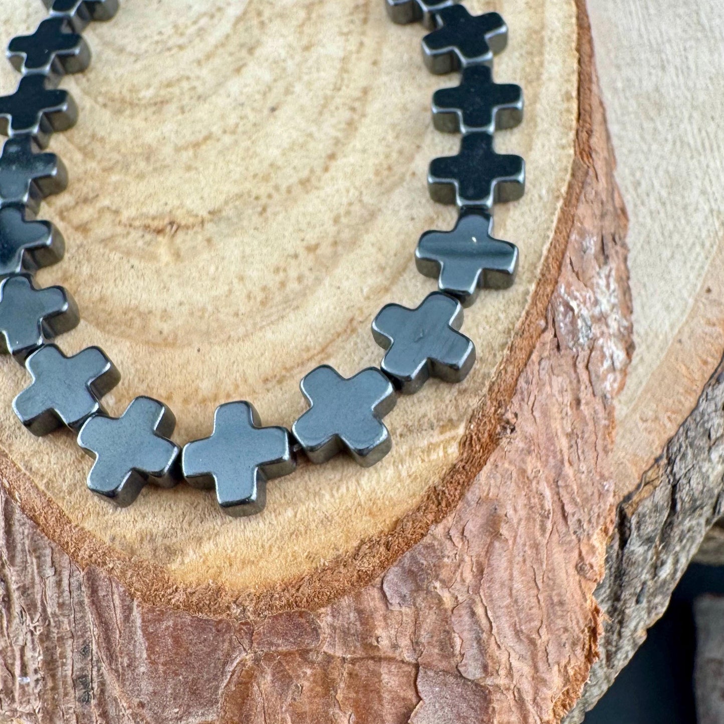 Hematite Cross Bracelet in Sterling Silver | Unisex Grounding Stackable Design