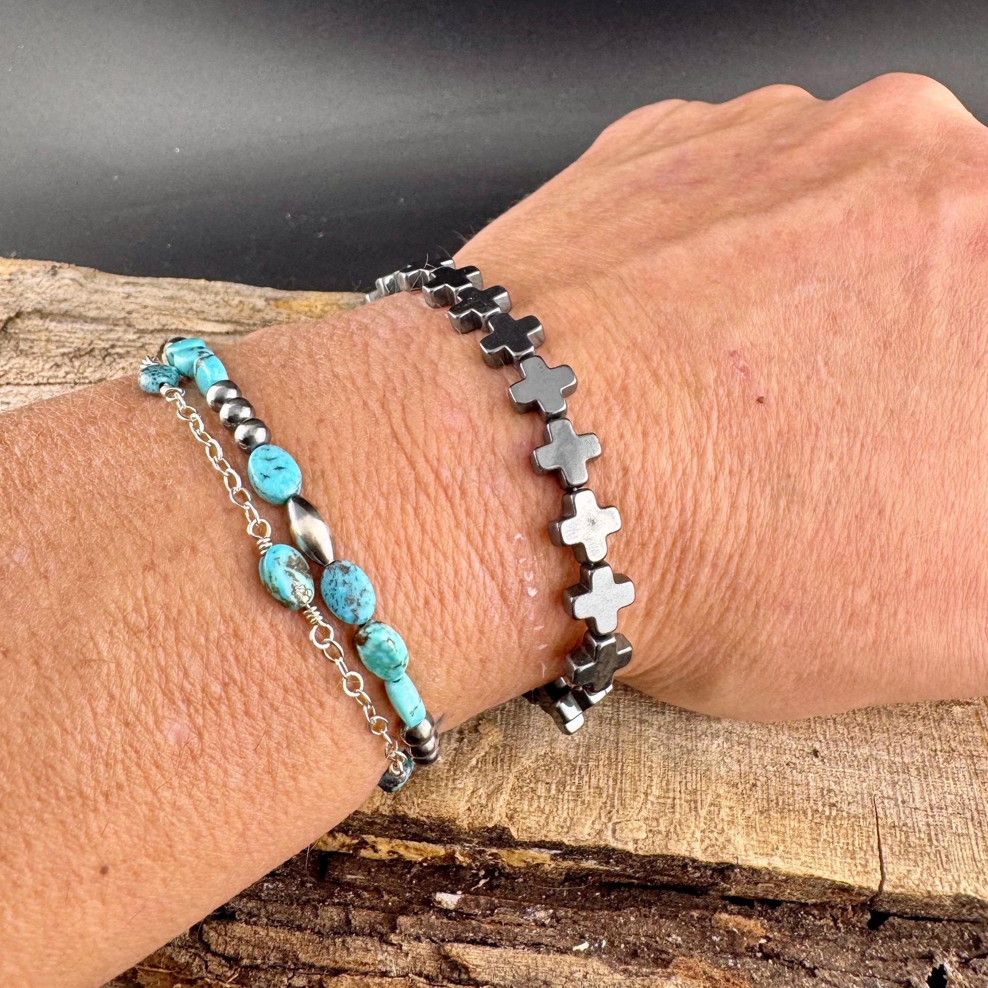 Stretch Hematite Cross Bracelet for Him & Her | Stackable Jewelry