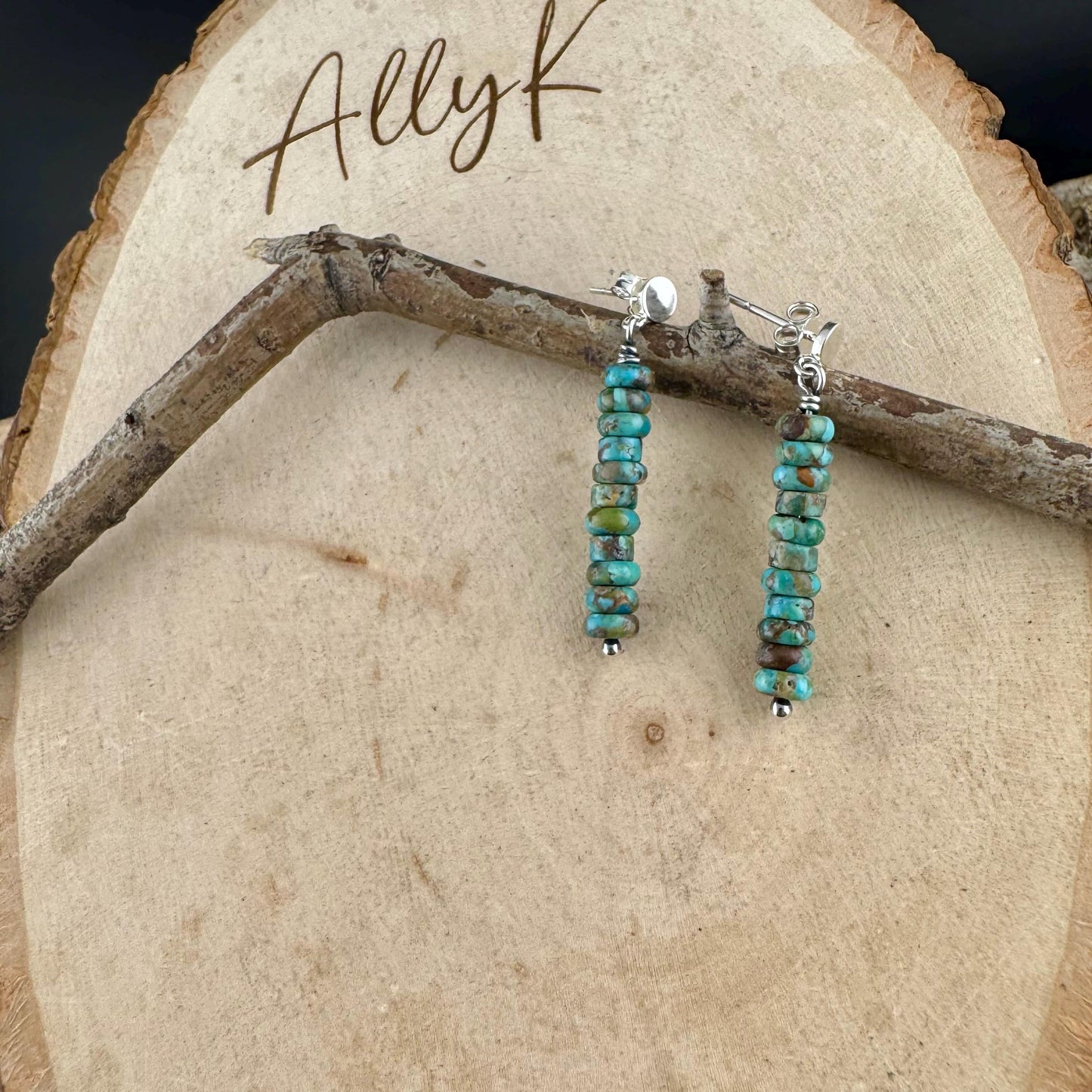 Sterling Silver Turquoise Post Drop Earrings, Natural Gemstone Jewelry