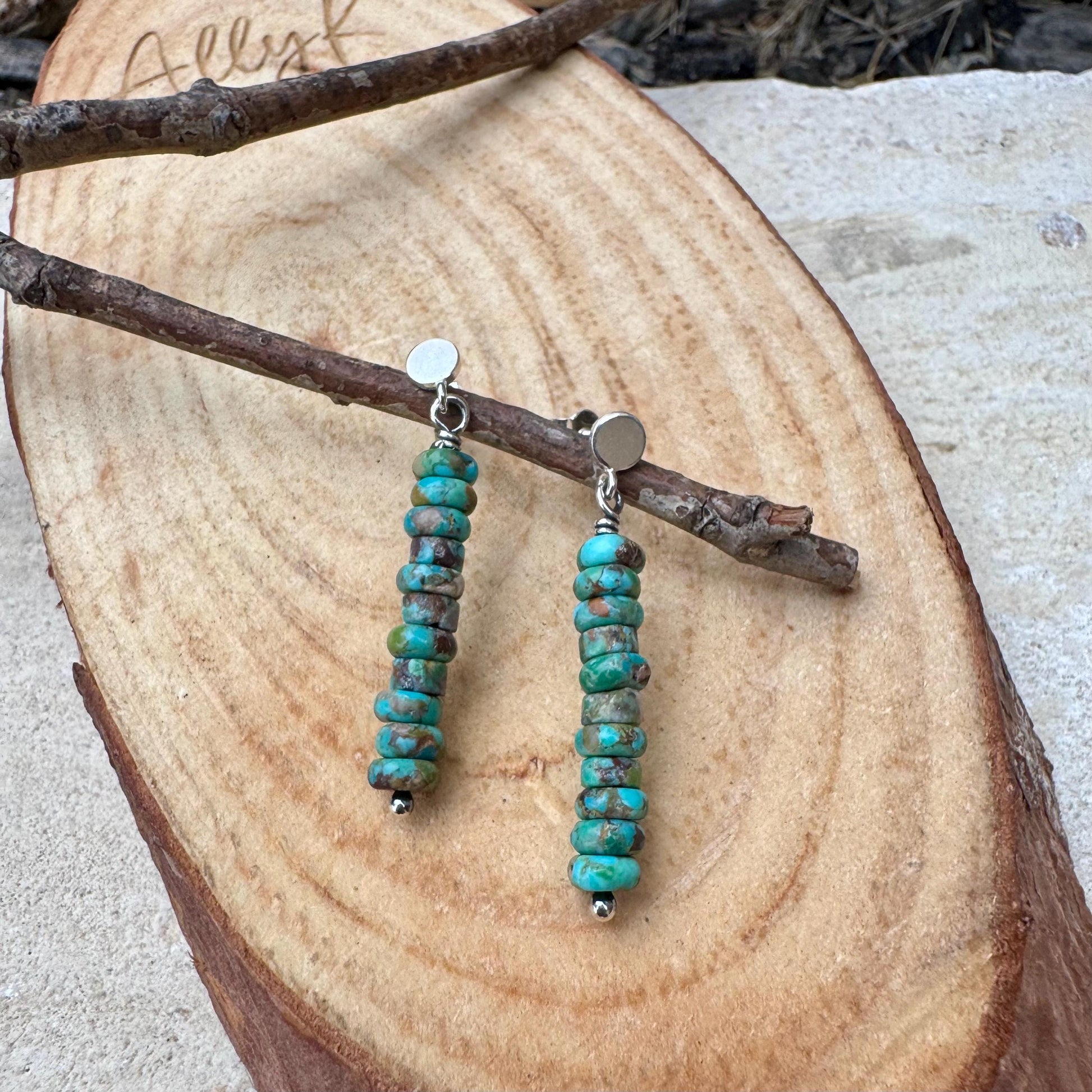 Sterling Silver Turquoise Post Drop Earrings, Natural Gemstone Jewelry