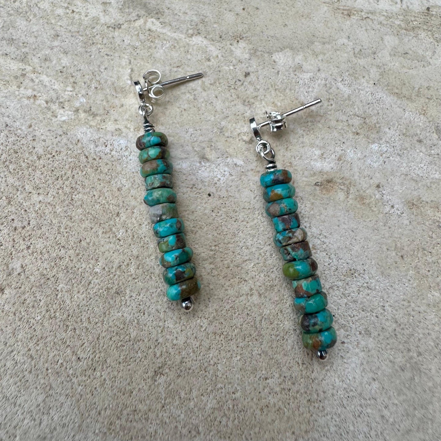Sterling Silver Turquoise Post Drop Earrings, Natural Gemstone Jewelry