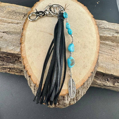 Tribal Feather Purse Tassel - Handcrafted Southwestern Leather Accessory