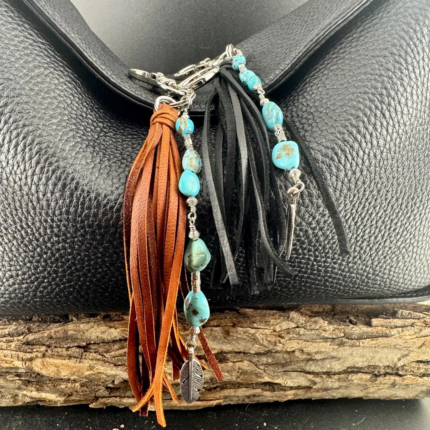 Tribal Feather Purse Tassel - Handcrafted Southwestern Leather Accessory