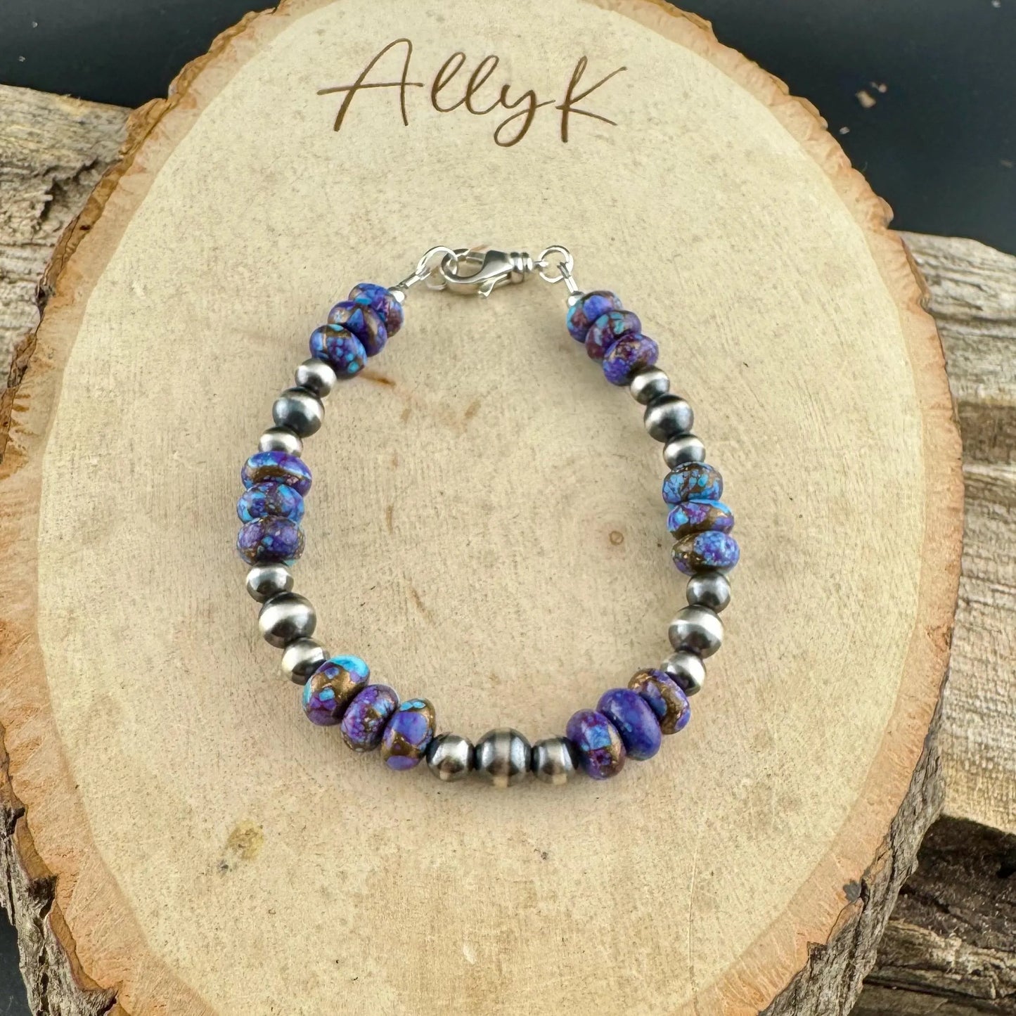 Sterling Silver Navajo Pearl & Spotted Purple Mohave Turquoise Bracelet