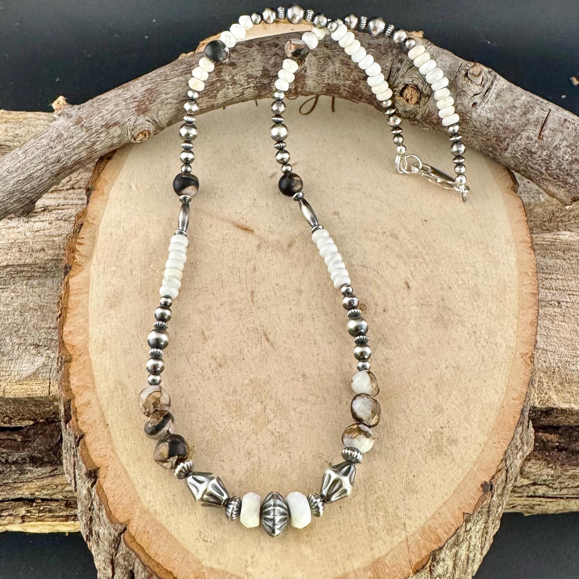 Navajo Pearl & White Buffalo Necklace – Sterling Silver White Turquoise Gemstone Choker