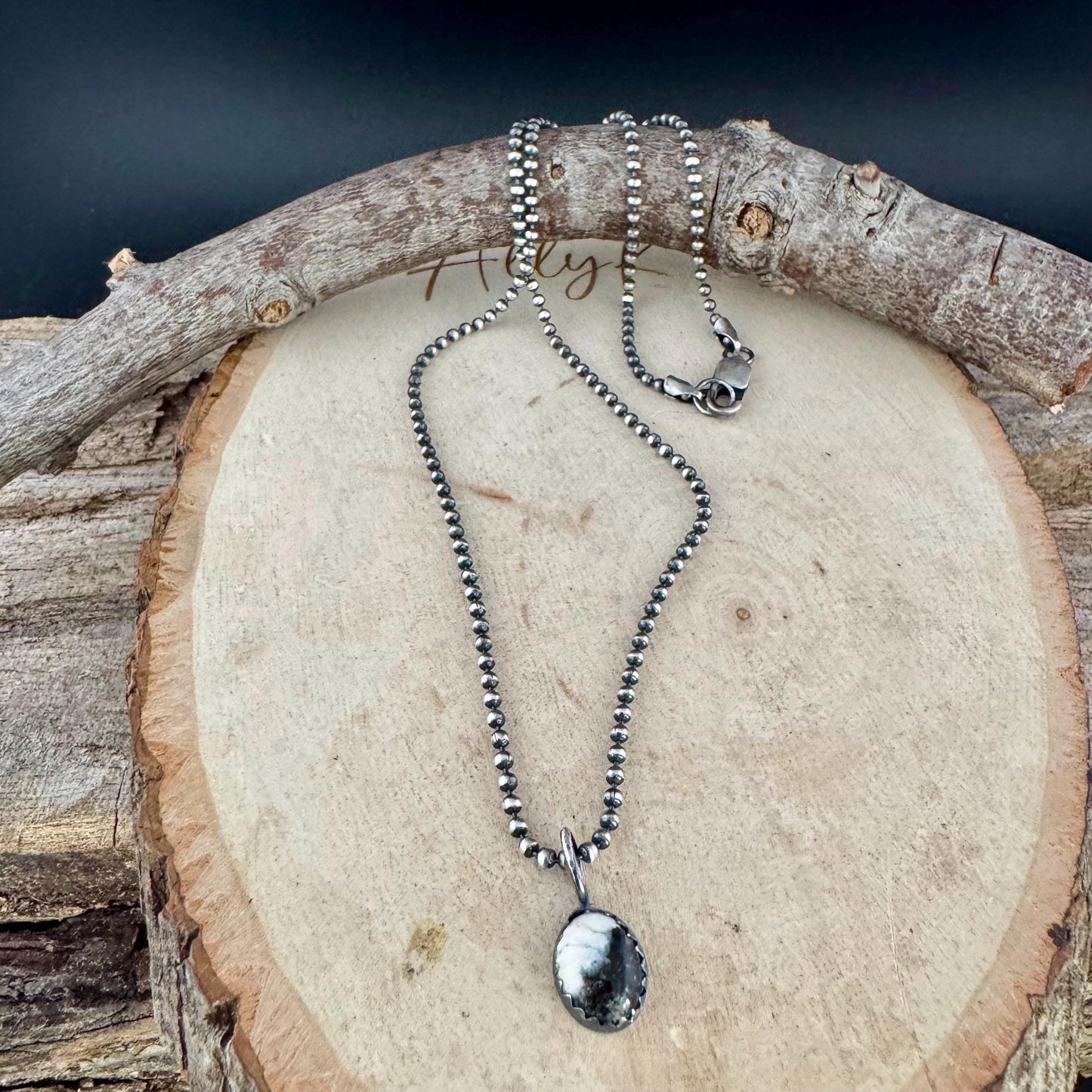 White Buffalo Bezel Pendant Necklace – Sterling Silver Boho Jewelry