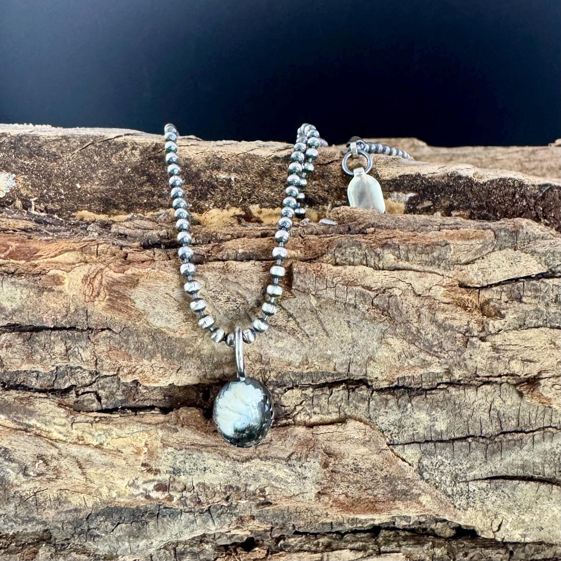 White Buffalo Bezel Pendant Necklace – Sterling Silver Boho Jewelry