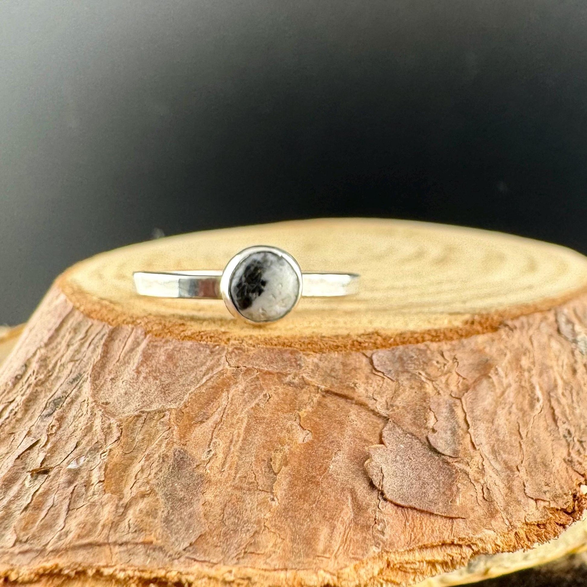 Sterling Silver White Buffalo Band Ring - Hammered or Smooth Finish