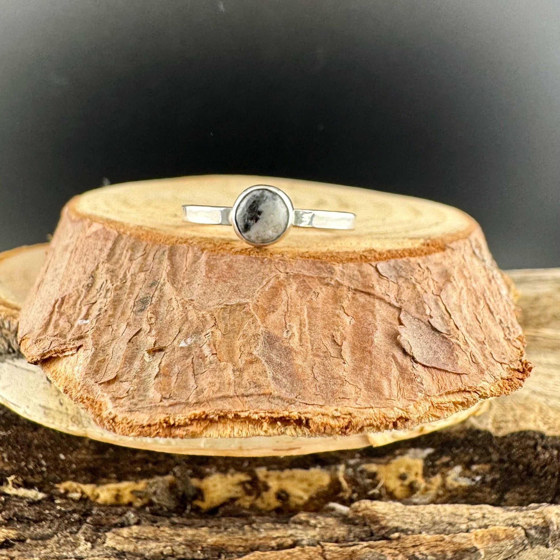 Sterling Silver White Buffalo Band Ring - Hammered or Smooth Finish