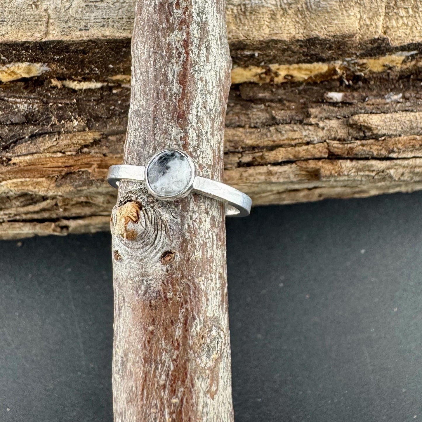 Sterling Silver White Buffalo Band Ring - Hammered or Smooth Finish