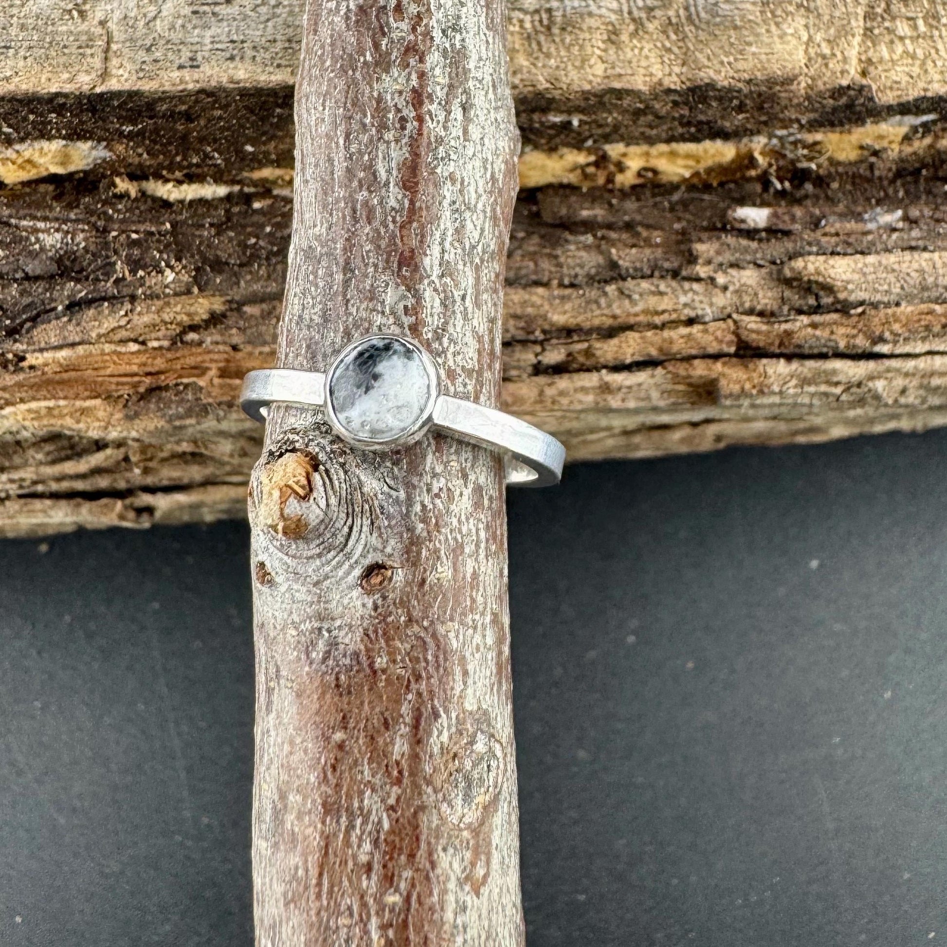 Sterling Silver White Buffalo Band Ring - Hammered or Smooth Finish