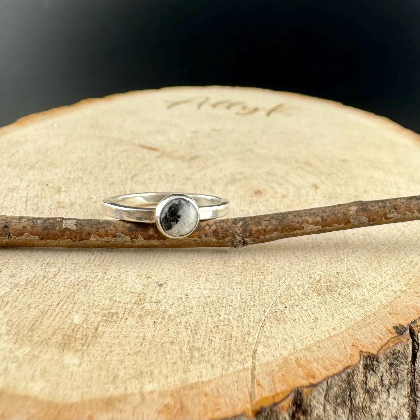 Sterling Silver White Buffalo Band Ring - Hammered or Smooth Finish